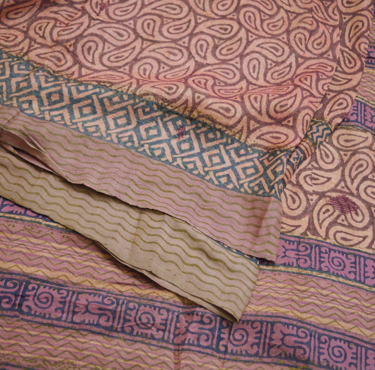 Vintage Peach & Purple Heavy Saree Pure Woolen Woven Printed Indian Sari Soft Warm Fabric 5Yard Floral Woven Border