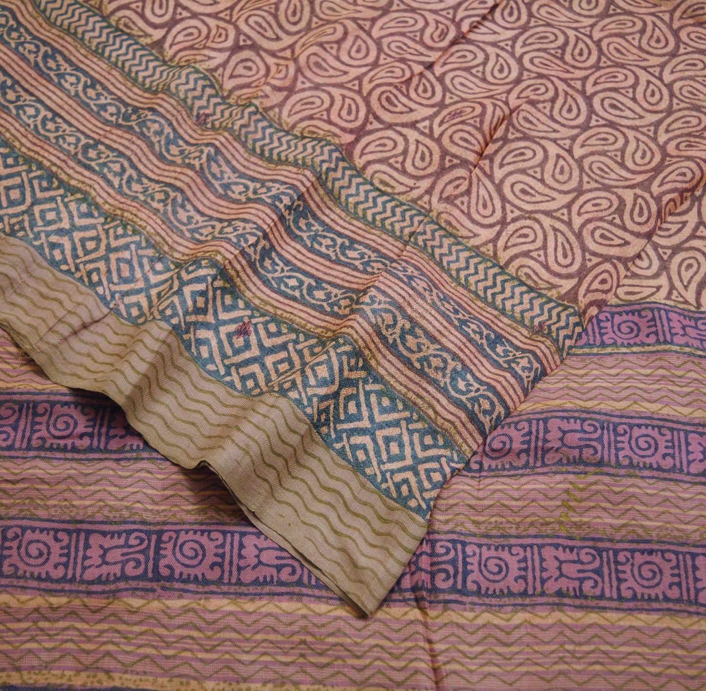 Vintage Peach & Purple Heavy Saree Pure Woolen Woven Printed Indian Sari Soft Warm Fabric 5Yard Floral Woven Border