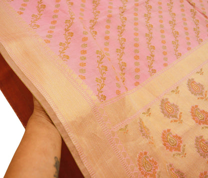 Indian Vintage Sari Pink Hand Woven Sari Cotton Saree Fabric 5Yard Floral Soft