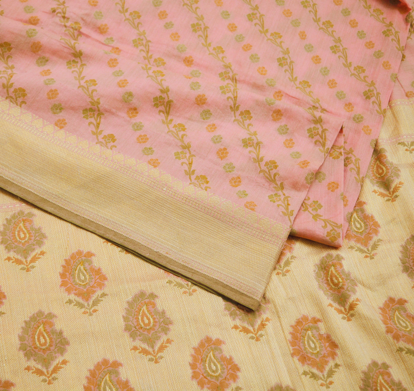 Indian Vintage Sari Pink Hand Woven Sari Cotton Saree Fabric 5Yard Floral Soft