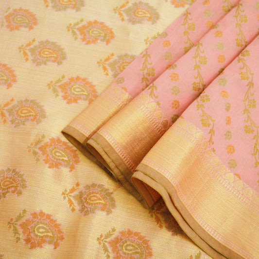 Indian Vintage Sari Pink Hand Woven Sari Cotton Saree Fabric 5Yard Floral Soft