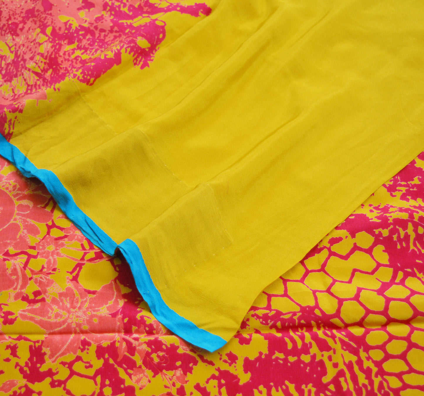 Indian Vintage Sari Red & Yellow  Pure Crepe Silk Printed Saree 5yard Sewing Abstract Soft Craft Fabric Wrap