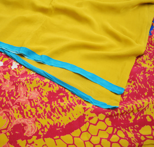 Indian Vintage Sari Red & Yellow  Pure Crepe Silk Printed Saree 5yard Sewing Abstract Soft Craft Fabric Wrap