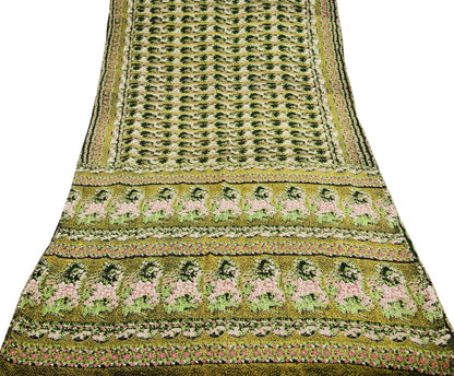 Vintage Sari Black Pure Silk Printed Saree Craft Fabric 6yard Sewing Floral Soft Dress Designing  for Crafting