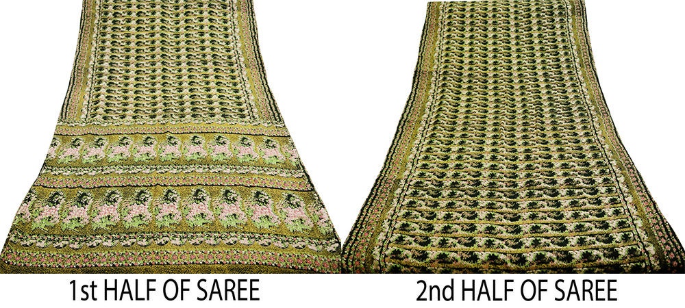 Vintage Sari Black Pure Silk Printed Saree Craft Fabric 6yard Sewing Floral Soft Dress Designing  for Crafting