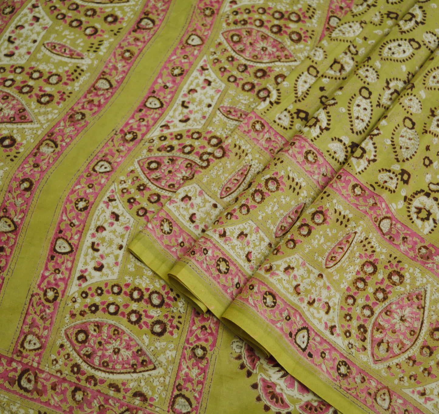 Indian Vintage Sari Beige  Block Printed Pure Cotton Saree Craft Soft Fabric 5Yard Sewing Sarong Wrap Boho Floral