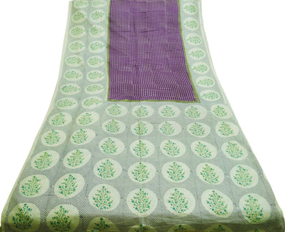 Indian Vintage Sari White & Purple Printed Pure Cotton Saree Craft Soft Fabric 5Yard Sewing Sarong Wrap Boho Floral