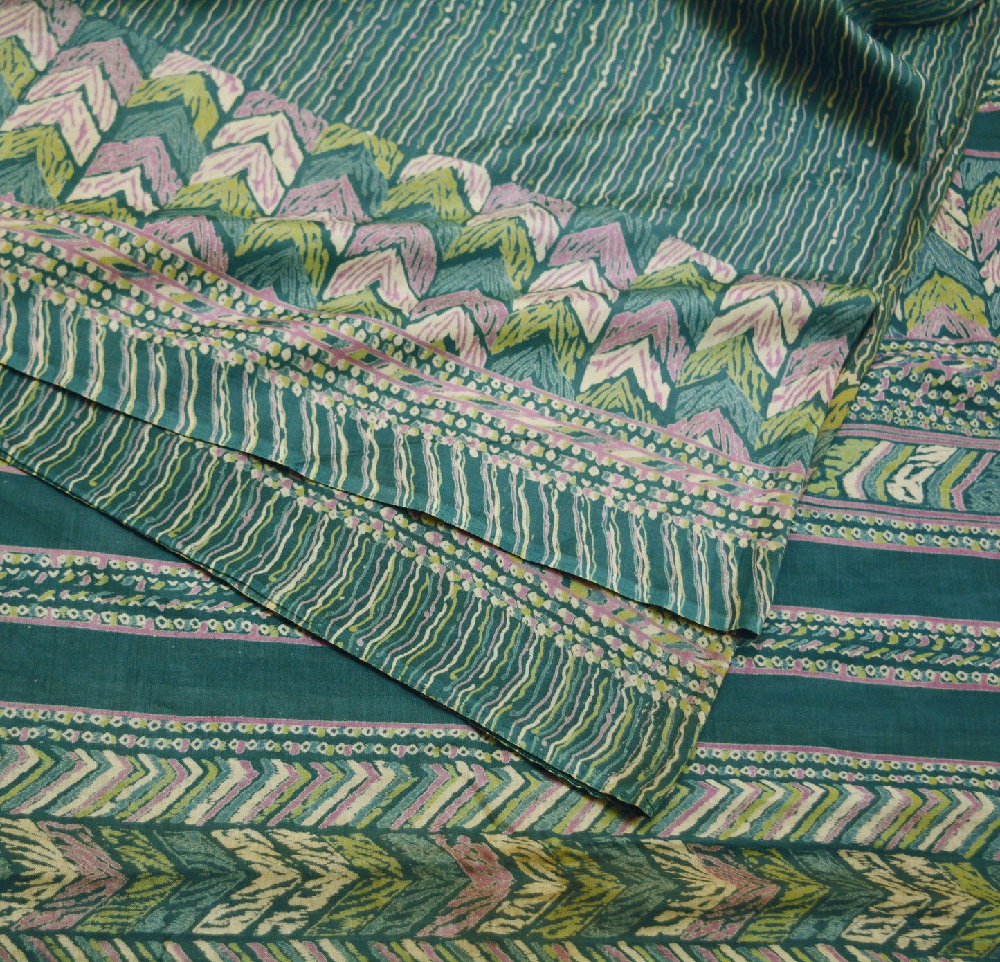 Indian Vintage Sari Grayish Blue  Printed Pure Cotton Indian Craft Soft Fabric 5Yard Sewing Sarong Wrap Boho Floral