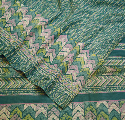 Indian Vintage Sari Grayish Blue  Printed Pure Cotton Indian Craft Soft Fabric 5Yard Sewing Sarong Wrap Boho Floral