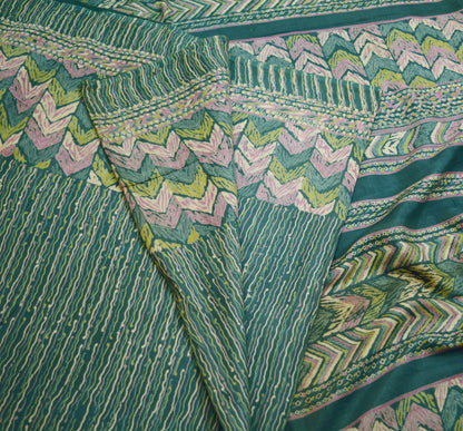 Indian Vintage Sari Grayish Blue  Printed Pure Cotton Indian Craft Soft Fabric 5Yard Sewing Sarong Wrap Boho Floral