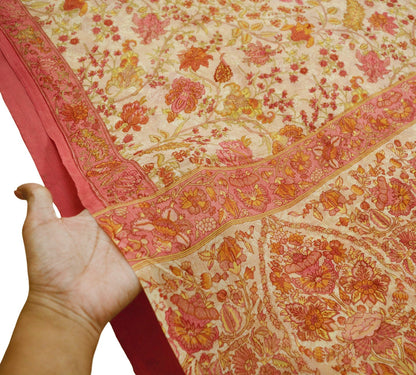 Women Vintage Sari Pink & Beige Pure Chiffon Silk Printed Saree Craft Fabric Sewing 5Yard Soft Light Sari Dress Making
