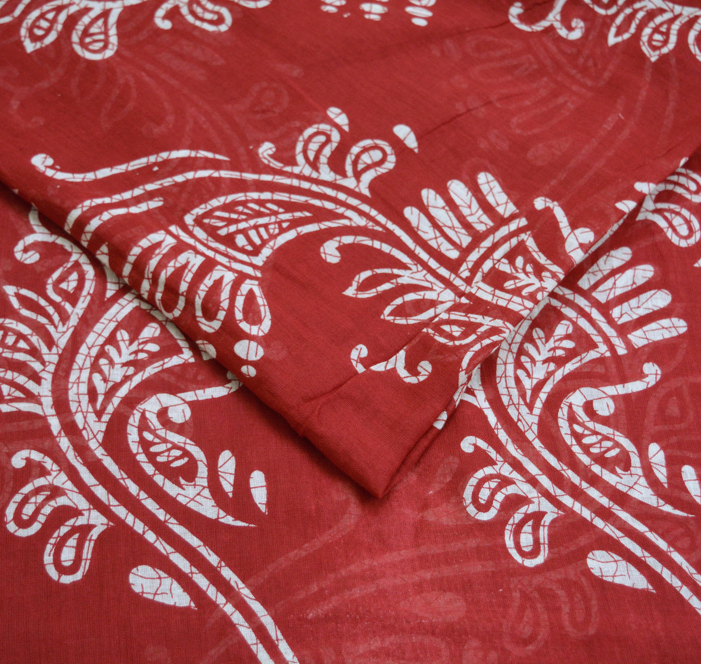 Indian Vintage Sari Red & White Printed 100% Pure Cotton Saree Craft Fabric 5Yard Sewing Sarong Wrap Boho Floral