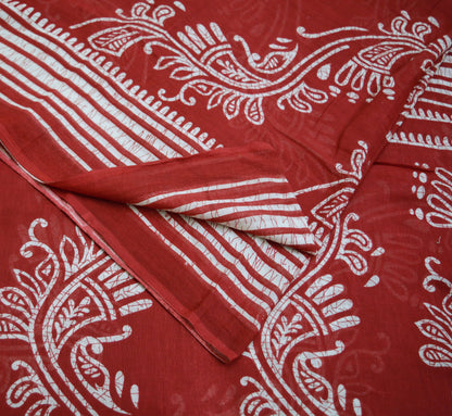 Indian Vintage Sari Red & White Printed 100% Pure Cotton Saree Craft Fabric 5Yard Sewing Sarong Wrap Boho Floral