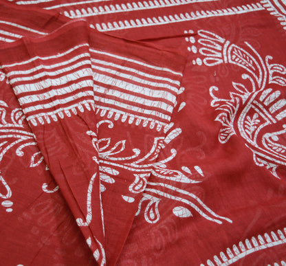 Indian Vintage Sari Red & White Printed 100% Pure Cotton Saree Craft Fabric 5Yard Sewing Sarong Wrap Boho Floral