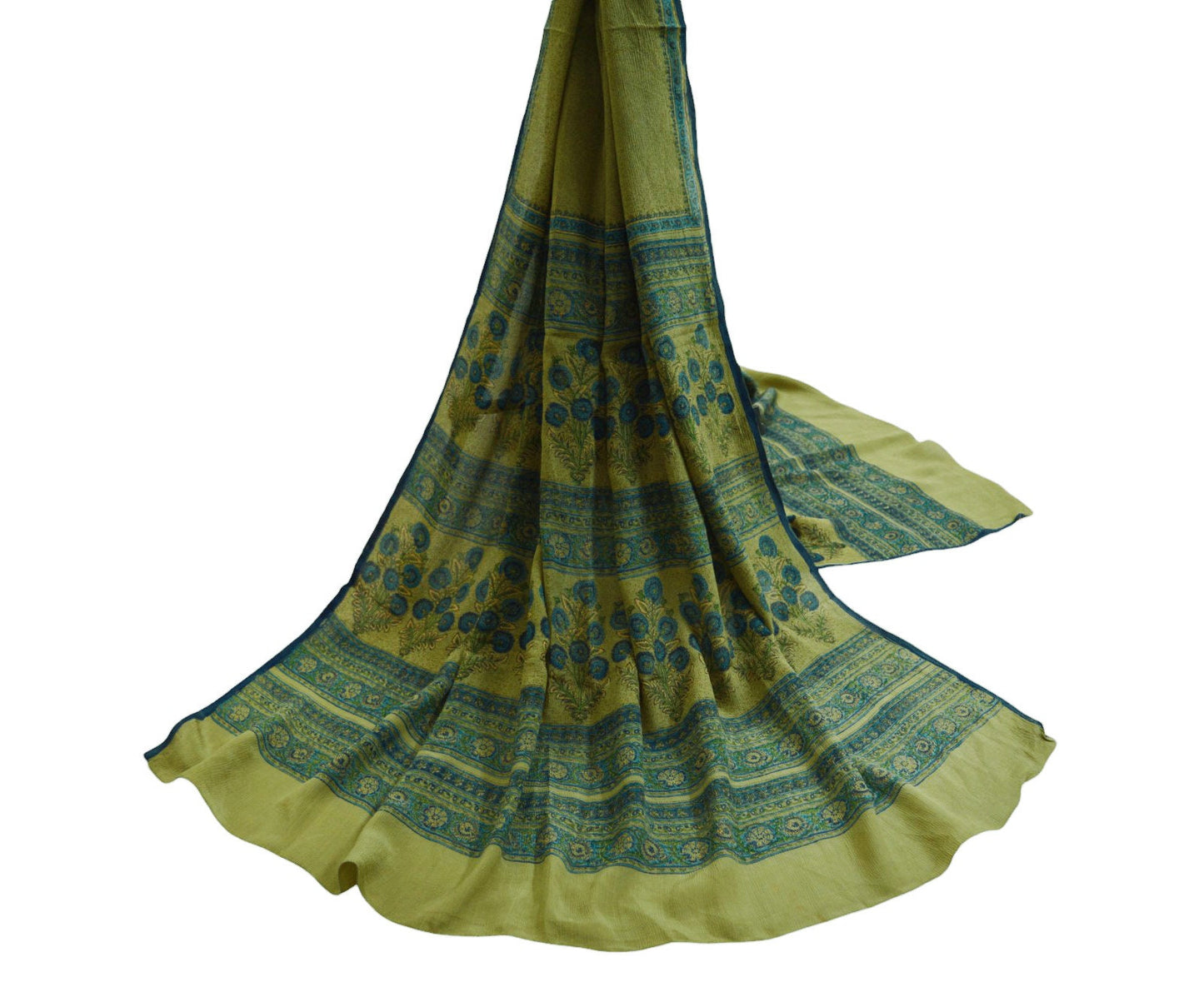 Vintage Green Dupatta Long Stole Pure Chiffon Silk Digital Printed Scarves Veil Hijab