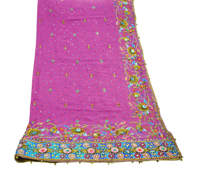 Indian Vintage Heavy Purple Dupatta Pure Georgette Silk Long Stole Hand Embroidered Gota Patti Scarf Zari