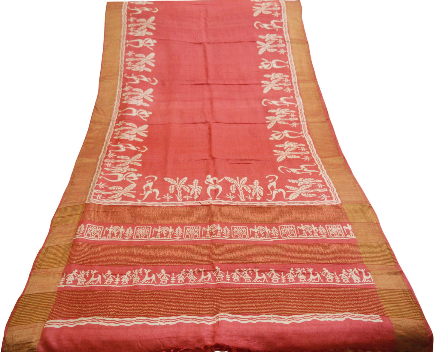 Indian Vintage Pink Saree Pure Khadi Silk Handloom Woven Indian Sari Fabric 5yard Ethnic Wear Sari Zari Border