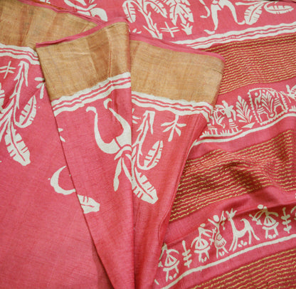 Indian Vintage Pink Saree Pure Khadi Silk Handloom Woven Indian Sari Fabric 5yard Ethnic Wear Sari Zari Border