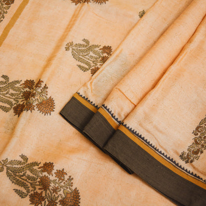 Vintage Peach Heavy Saree Pure Woolen Woven Printed Indian Sari Soft Warm Fabric 5Yard Floral Woven Border