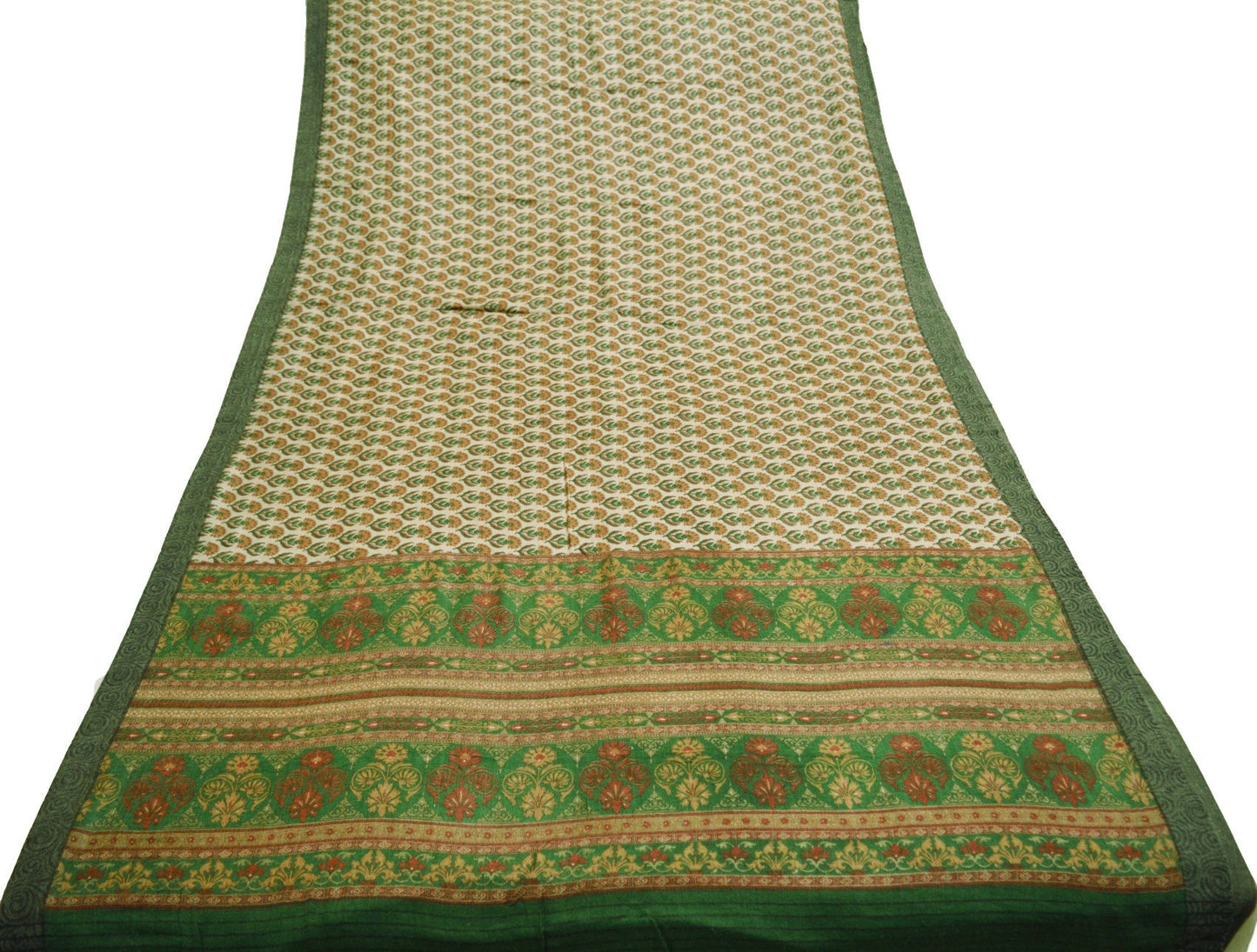 Vintage Green Heavy Saree Pure Woolen Woven Printed Indian Sari Soft Warm Fabric 5Yard Floral Woven Border