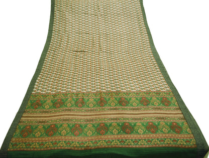 Vintage Green Heavy Saree Pure Woolen Woven Printed Indian Sari Soft Warm Fabric 5Yard Floral Woven Border