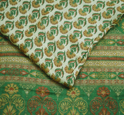 Vintage Green Heavy Saree Pure Woolen Woven Printed Indian Sari Soft Warm Fabric 5Yard Floral Woven Border