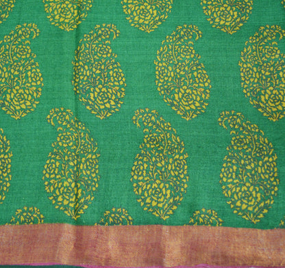 Vintage Green Heavy Saree Pure Woolen Woven Printed Indian Sari Soft Warm Fabric 5Yard Floral Woven Border