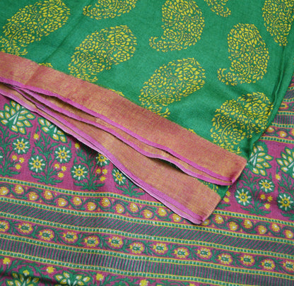 Vintage Green Heavy Saree Pure Woolen Woven Printed Indian Sari Soft Warm Fabric 5Yard Floral Woven Border