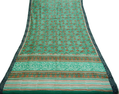 Vintage Green Heavy Saree Pure Woolen Woven Printed Indian Sari Soft Warm Fabric 5Yard Floral Woven Border