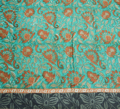 Vintage Green Heavy Saree Pure Woolen Woven Printed Indian Sari Soft Warm Fabric 5Yard Floral Woven Border