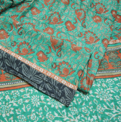 Vintage Green Heavy Saree Pure Woolen Woven Printed Indian Sari Soft Warm Fabric 5Yard Floral Woven Border