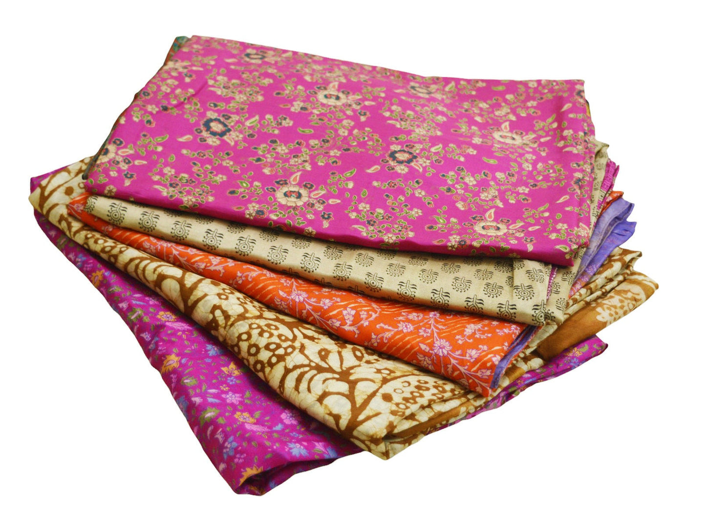 FREE SHIPPING Vintage Lot Of 5 Sarees Recycled Used Felting Quilting Pure Silk Sari With Defect Fabric Craft Sari Dressmaking Sewing Soft