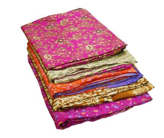 FREE SHIPPING Vintage Lot Of 5 Sarees Recycled Used Felting Quilting Pure Silk Sari With Defect Fabric Craft Sari Dressmaking Sewing Soft