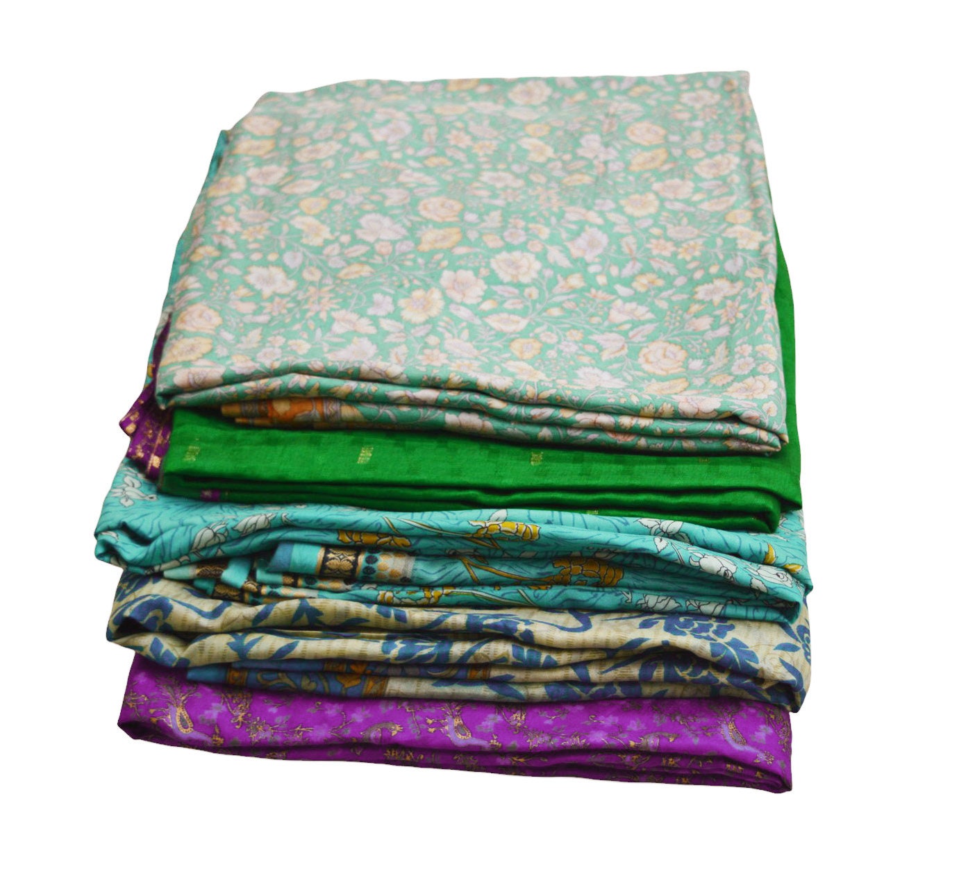 FREE SHIPPING Vintage Lot Of 5 Sarees Recycled Used Felting Quilting Pure Silk Sari With Defect Fabric Craft Sari Dressmaking Sewing Soft