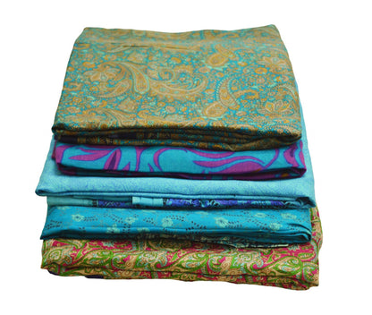 FREE SHIPPING Vintage Lot Of 5 Sarees Recycled Used Felting Quilting Pure Silk Sari With Defect Fabric Craft Sari Dressmaking Sewing Soft