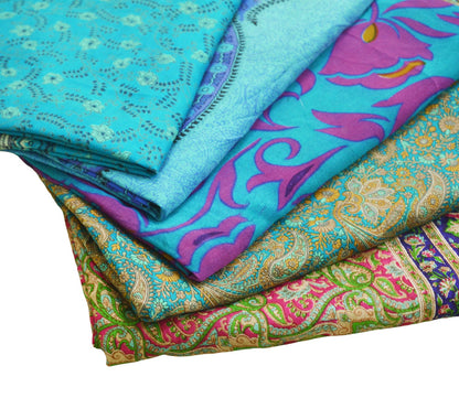 FREE SHIPPING Vintage Lot Of 5 Sarees Recycled Used Felting Quilting Pure Silk Sari With Defect Fabric Craft Sari Dressmaking Sewing Soft