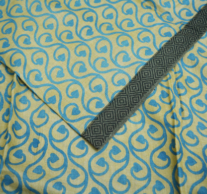 Vintage Blue & Beige Heavy Saree Pure Woolen Woven Printed Indian Sari Soft Warm Fabric 5Yard Floral Woven Border