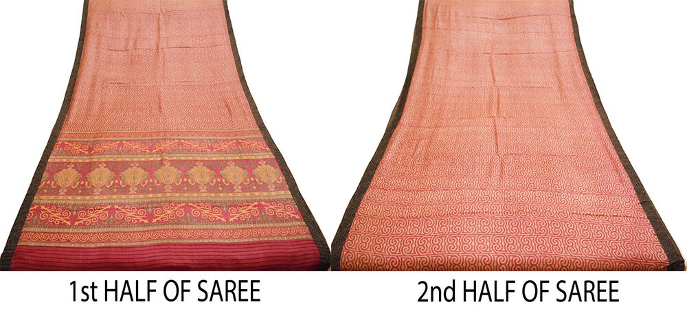 Vintage Pink & Beige Heavy Saree Pure Woolen Woven Printed Indian Sari Soft Warm Fabric 5Yard Floral Woven Border