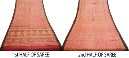 Vintage Pink & Beige Heavy Saree Pure Woolen Woven Printed Indian Sari Soft Warm Fabric 5Yard Floral Woven Border