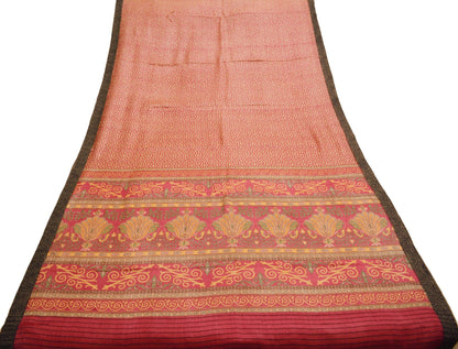 Vintage Pink & Beige Heavy Saree Pure Woolen Woven Printed Indian Sari Soft Warm Fabric 5Yard Floral Woven Border