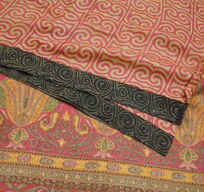 Vintage Pink & Beige Heavy Saree Pure Woolen Woven Printed Indian Sari Soft Warm Fabric 5Yard Floral Woven Border