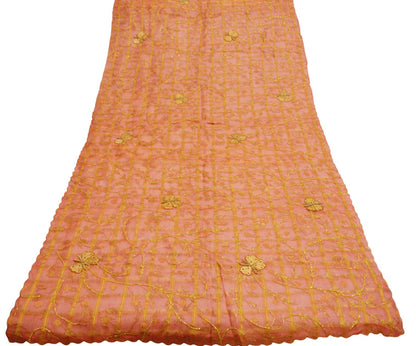 Indian Orange & Pink Organza Vintage Dupatta Long Stole Hand Embroidered Indian Scarves Veil Zari Sequins