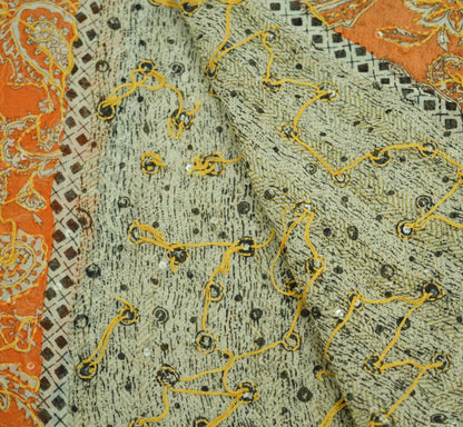 Indian Orange Vintage Dupatta Long Stole Hand Embroidered kantha stole Pure Georgette Silk Indian Scarves Veil Wrap Soft