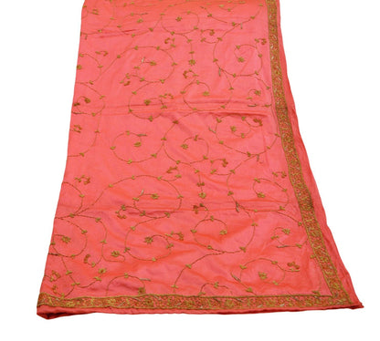 Indian Vintage Heavy Wedding Peach Dupatta Pure Satin Silk Long Stole Hand Embroidered Scarves Golden Zardozi Stole