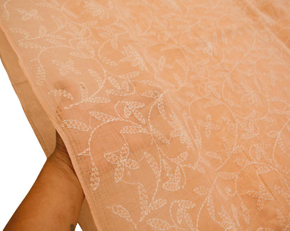 Indian Vintage Sari Cotton Peach Handmade Chikankari Saree Fabric 5Yard Sari Ethnic Floral