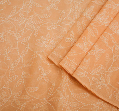 Indian Vintage Sari Cotton Peach Handmade Chikankari Saree Fabric 5Yard Sari Ethnic Floral