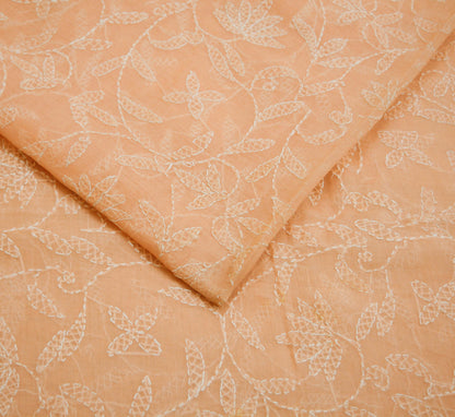 Indian Vintage Sari Cotton Peach Handmade Chikankari Saree Fabric 5Yard Sari Ethnic Floral