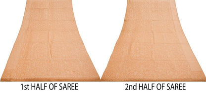 Indian Vintage Sari Cotton Peach Handmade Chikankari Saree Fabric 5Yard Sari Ethnic Floral