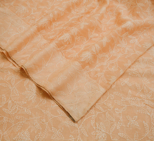 Indian Vintage Sari Cotton Peach Handmade Chikankari Saree Fabric 5Yard Sari Ethnic Floral