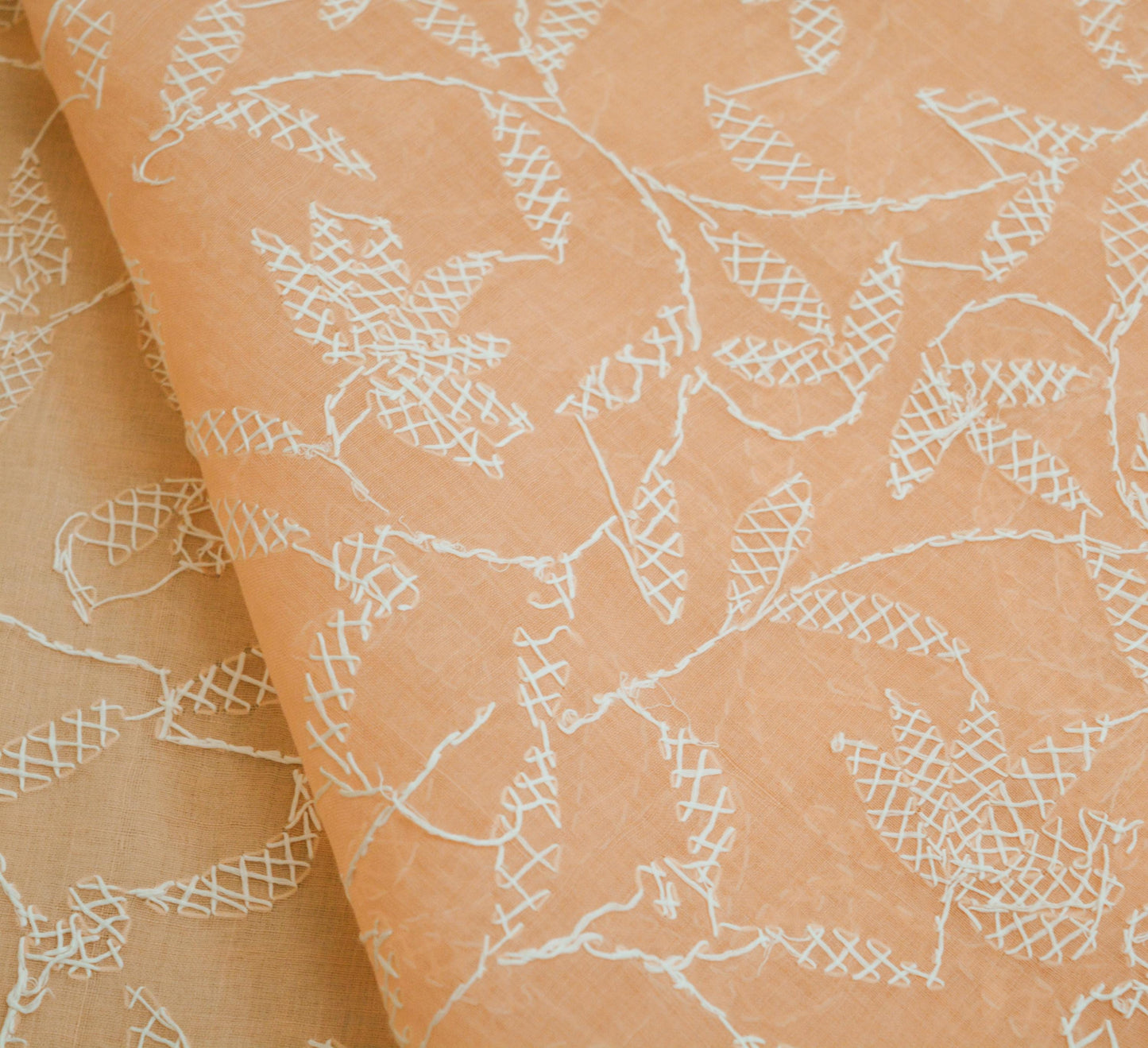 Indian Vintage Sari Cotton Peach Handmade Chikankari Saree Fabric 5Yard Sari Ethnic Floral